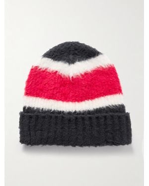 Celine Striped Ribbed Brushed-cotton Beanie - Pink