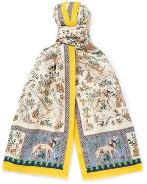 Drake's Him Fringed Printed Wool And Silk-Blend Scarf - Yellow