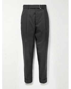 Officine Generale Hugo Tapered Belted Virgin Wool Suit Trousers - Grey