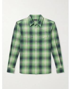 Tom Ford Slim-fit Checked Cotton-flannel Shirt - Green