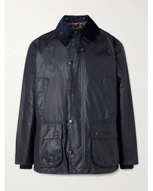 Barbour Bedale Corduroy-Trimmed Waxed-Cotton Jacket - Blue