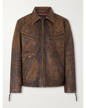 RRL Distressed Leather Jacket - Brown