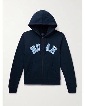 Noah Logo-Appliquéd Cotton-Jersey Zip-Up Hoodie - Blue