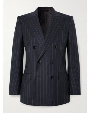 Tom Ford Dyllan Double-Breasted Striped Wool-Twill Suit Jacket - Blue