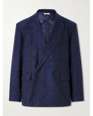 Blue Blue Japan Double-breasted Cotton-blend Jacquard Suit Jacket - Blue