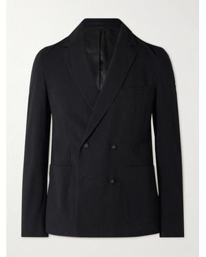 Officine Generale Leon Double-Breasted Cotton-Seersucker Suit Jacket - Black