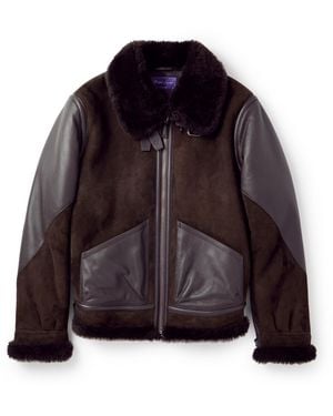 Ralph Lauren Lutton Aviator Leather-Trimmed Shearling Jacket - Purple
