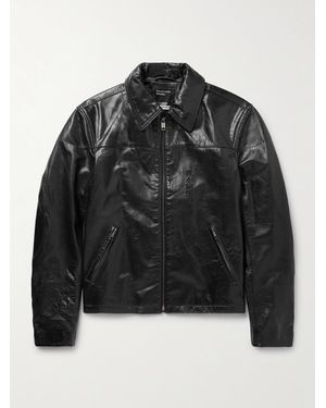 Enfants Riches Deprimes The Bully Distressed Embroidered Tumbled-Leather Jacket - Black