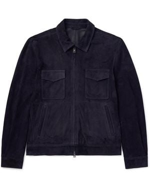 Thom Sweeney Suede Bomber Jacket - Blue