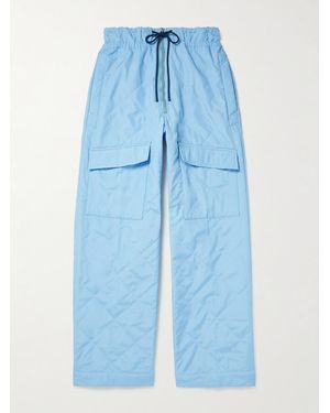 Dries Van Noten Straight-Leg Quilted Padded Shell Drawstring Cargo Trousers - Blue