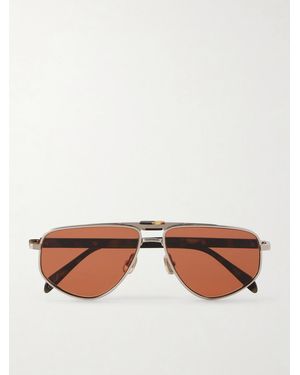 Brunello Cucinelli Double-Bridge Aviator-Style-Tone Titanium And Tortoiseshell Acetate Sunglasses - Brown