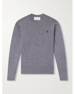 Ami Paris Adc Logo-Embroidered Merino Wool Sweater - Gray