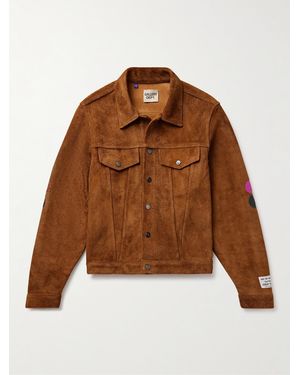 GALLERY DEPT. Leather-Appliquéd Suede Trucker Jacket - Brown