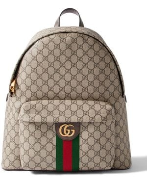 Gucci Ophidia Medium Leather-Trimmed Monogrammed Coated-Canvas Backpack - Gray