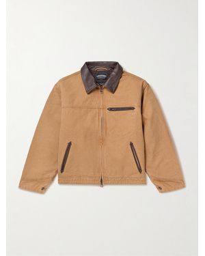 FRIZMWORKS Leather-Trimmed Distressed Cotton-Canvas Jacket - Neutro