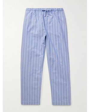 Derek Rose Arran 20 Straight-leg Striped Herringbone Brushed-cotton Pyjama Trousers - Blue