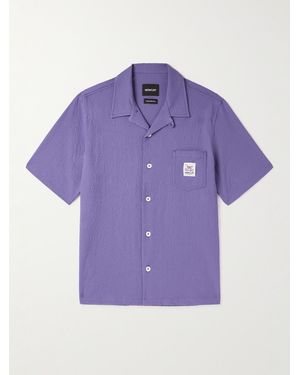 Howlin' Camp-Collar Stretch-Cotton Seersucker Shirt - Purple