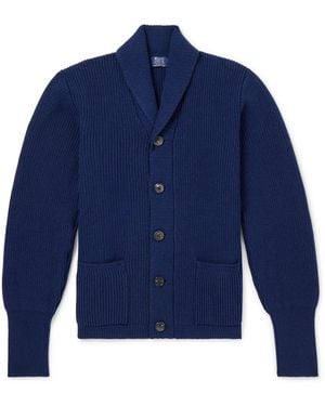 William Lockie Duncan Shawl-collar Ribbed Merino Wool And Cashmere-blend Cardigan - Blue