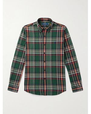 Polo Ralph Lauren Button-Down Collar Checked Cotton Oxford Shirt - Green