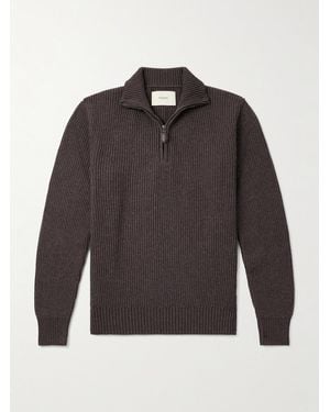 James Purdey & Sons Clifford Ribbed Wool And Cashmere-Blend Half-Zip Sweater - Grey