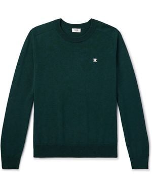 Celine Triomphe Logo-Embroidered Wool Sweater - Green