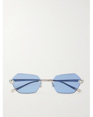 Cartier Panthère De Cartier Rimless Silver-tone Sunglasses - Blue