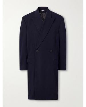 Loewe Logo-Embroidered Double-Breasted Wool-Blend Twill Coat - Blau