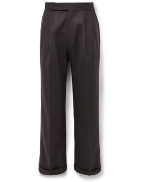 Kaptain Sunshine Wide-Leg Cropped Pleated Wool-Twill Suit Pants - Black