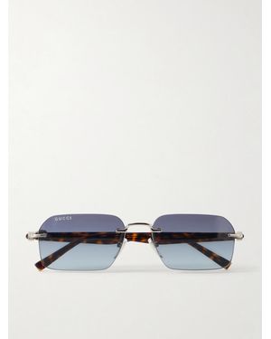 Gucci Interlocking G-Detailed Square-Frame Silver-Tone Metal and Acetate Sunglasses - Blau