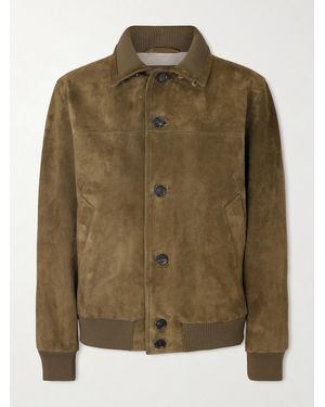 Loro Piana Ribbed Knit-trimmed Suede Bomber Jacket - Green