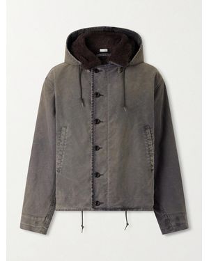A.PRESSE Fleece-Lined Distressed Cotton-Canvas Hooded Jacket - Black