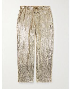 Dries Van Noten Wide-Leg Sequinned Crepe Drawstring Trousers - Natural