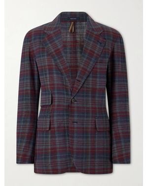 Drake's Madras Games Checked Linen-Blend Blazer - Blue