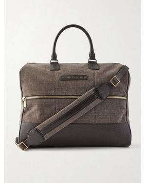 Brunello Cucinelli Boston Leather-trimmed Woven Weekend Bag - Brown