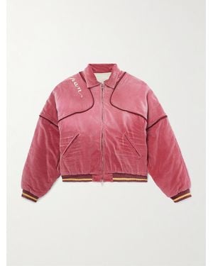 Kapital Logo-Embroidered Zip-Detailed Cotton-Velvet Bomber Jacket - Pink