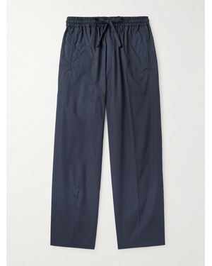 Umit Benan Julian Straight-leg Cotton And Silk-blend Poplin Drawstring Trousers - Blue