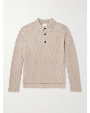 Allude Ribbed Virgin Wool And Cashmere-blend Polo Jumper - Natural