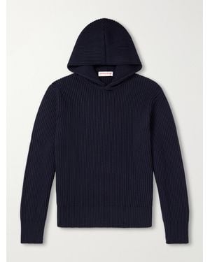 Orlebar Brown Kirk Ribbed Merino Wool Hoodie - Blue