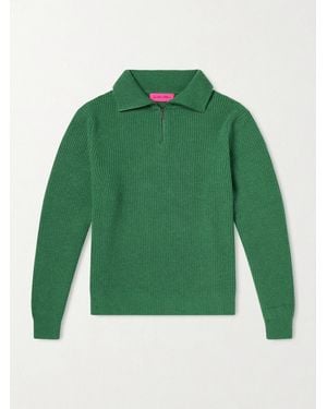 The Elder Statesman Clemente Ribbed Cashmere Half-Zip Jumper - Green