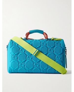 Gucci Diver Leather-trimmed Logo-embossed Shell Duffle Bag - Blue