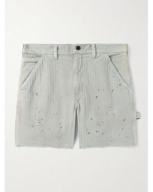 Enfants Riches Deprimes Straight-leg Distressed Paint-splattered Cotton-herringbone Shorts - Grey