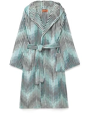 Missoni Arpeggio Striped Cotton-Terry Hooded Robe - Blue