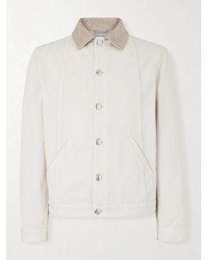Brunello Cucinelli Leather-Trimmed Denim Jacket - White