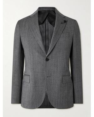Lardini Virgin Wool-Blend Herringbone Suit Jacket - Black