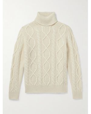 Anderson & Sheppard Pullover a collo alto in misto lana e cashmere a trecce Aran - Bianco