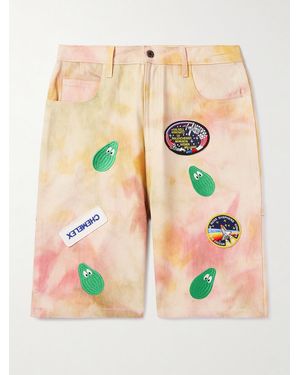 Monitaly Straight-Leg Embroidered Appliquéd Tie-Dyed Denim Shorts - Pink