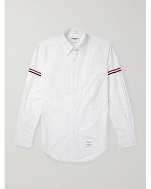 Thom Browne Button-Down Collar Grosgrain-Trimmed Cotton-Poplin Shirt - White