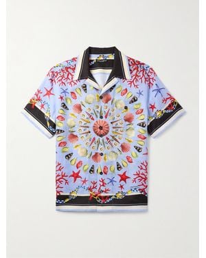 Dolce & Gabbana Camp-Collar Printed Linen Shirt - Blue