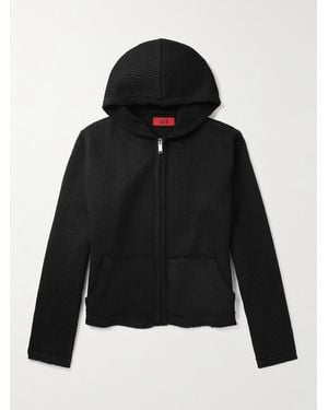 424 Verkürzte Kapuzenjacke aus Rippstrick - Schwarz