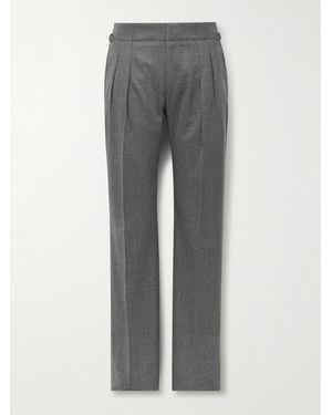 Tom Ford Straight-Leg Pleated Birdseye Wool Suit Trousers - Grey